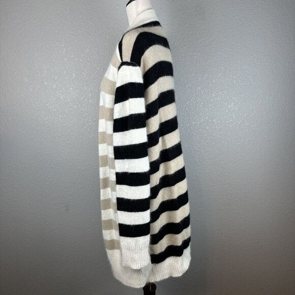 Diane Von Furstenberg Oversize Cardigan Sweater Small Angora Wool Neutral Stripe - Picture 3 of 7